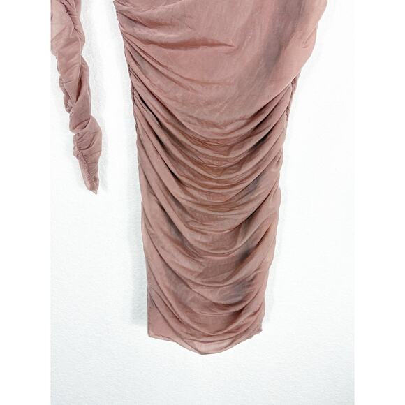 Zara Fitted Asymmetric Draped Organza Dress Medium One Sleeve Ruched Cocktail - Picture 11 of 14